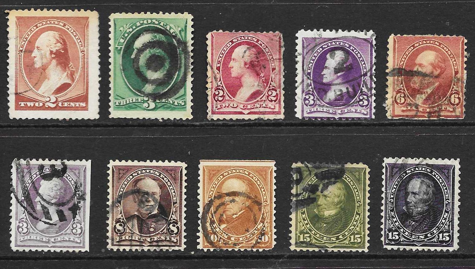 US 19th Century Used Lot MM, 10 for $10, Ungraded with some faults