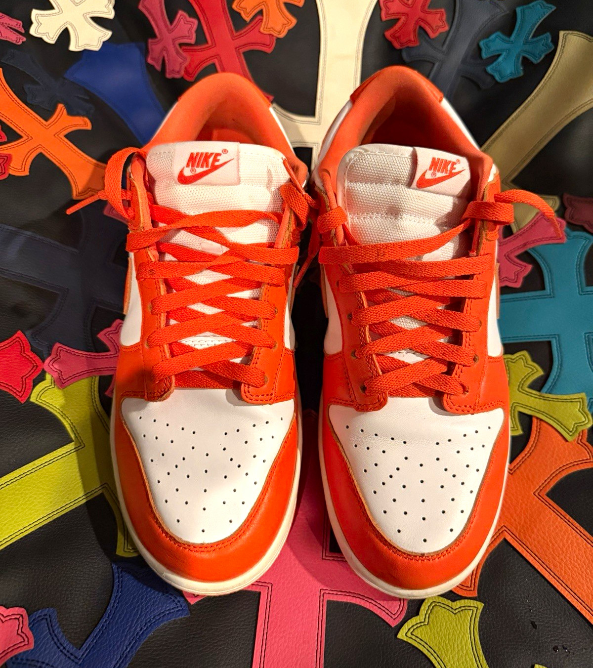 Nike Dunk SB Men’s Orange/White Colorblock Leather Low Top Lace-Up Sneakers Nike Dunk SB Men’s Orange/White Colorblock Leather Low Top Lace-Up Sneakers