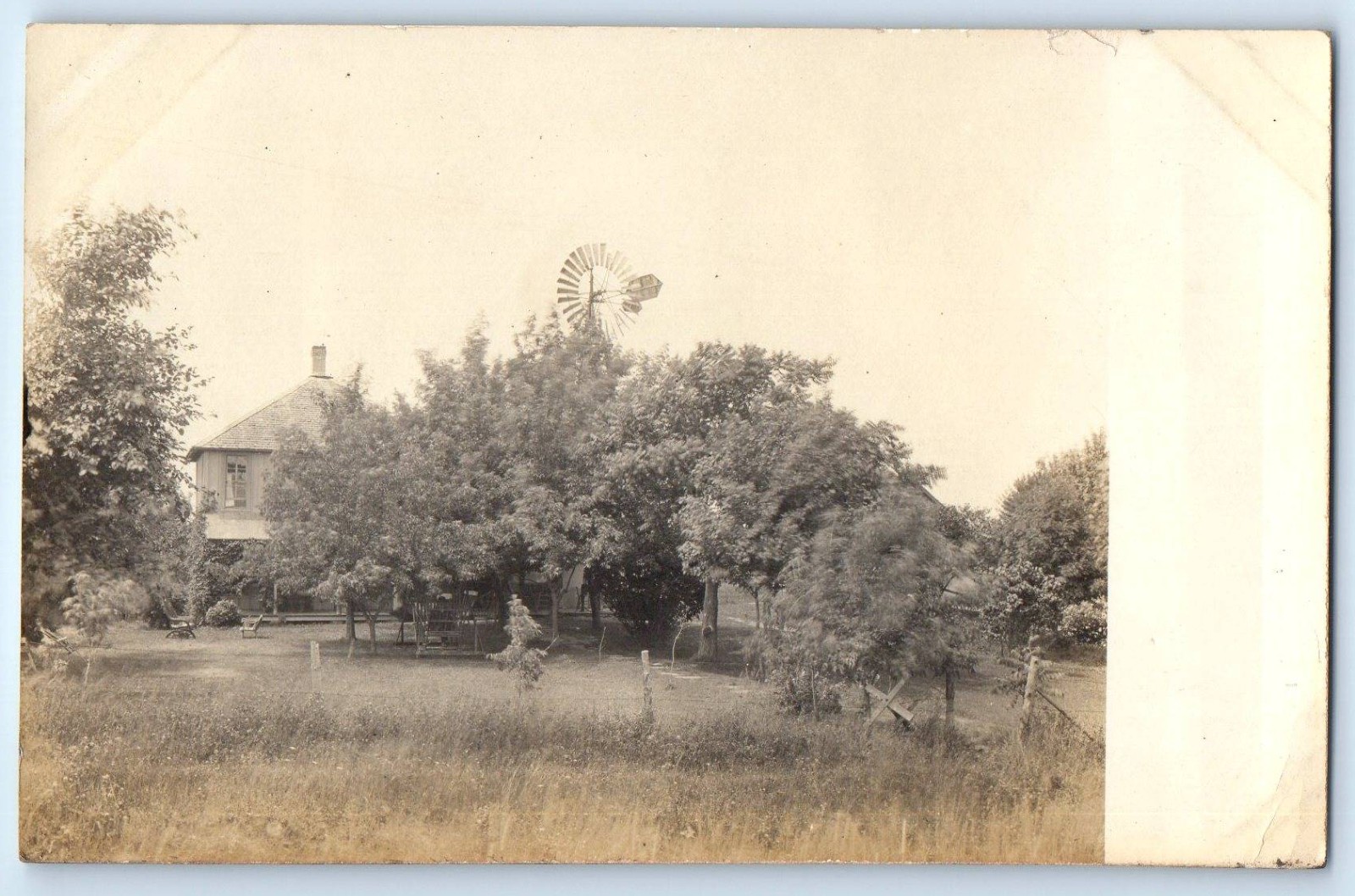c1910\'s House And Trees Windmill Scene RPPC Photo Unposted Antique Postcard