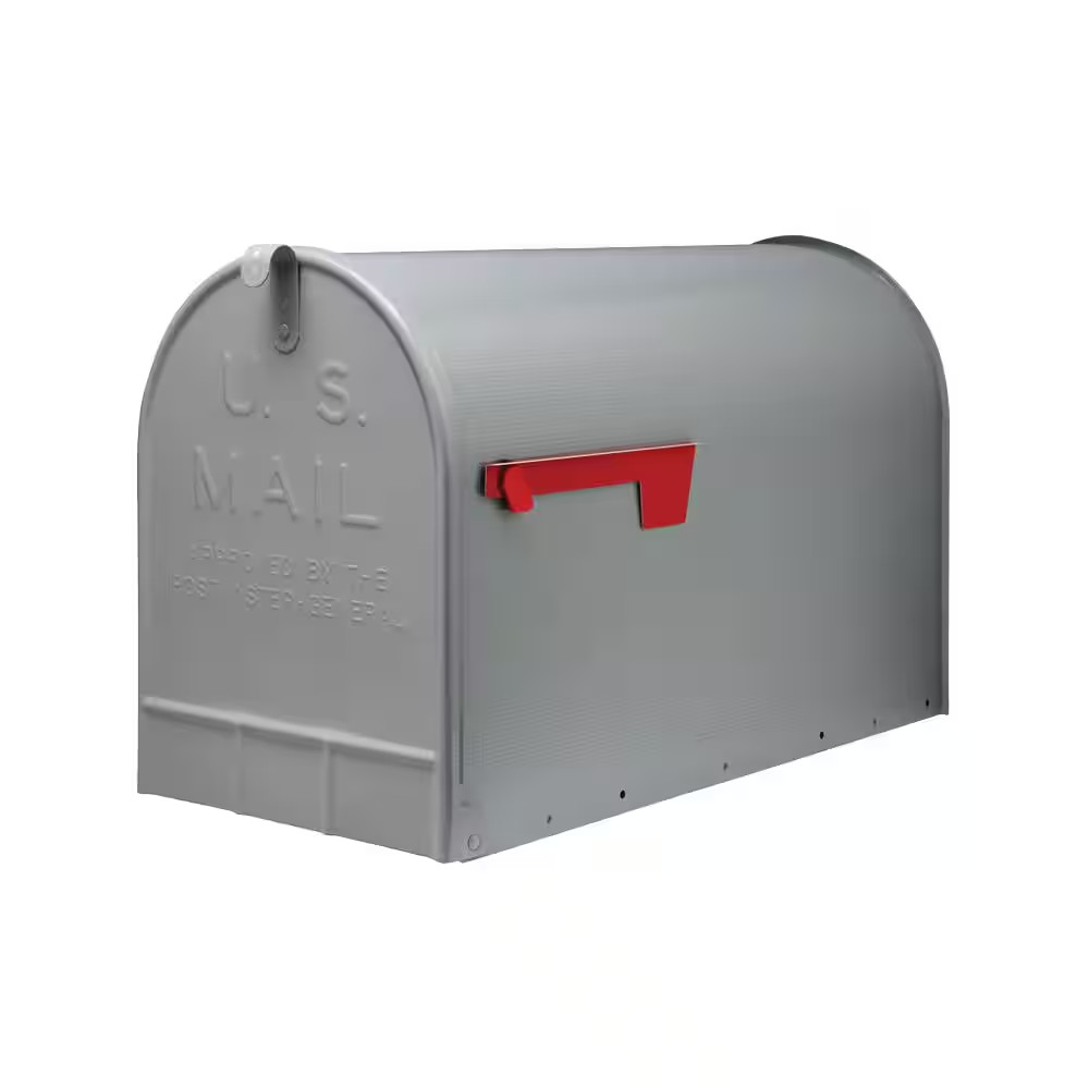 Stanley Gray Extra Large Steel Post Mount Mailbox Gibraltar Rural Curbside USPS