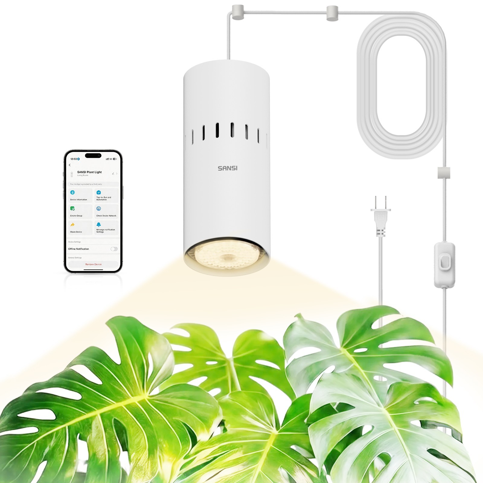 SANSI 40W  Smart Wi-Fi Hanging LED Grow Lights Dimmable for Indoor Large Plants