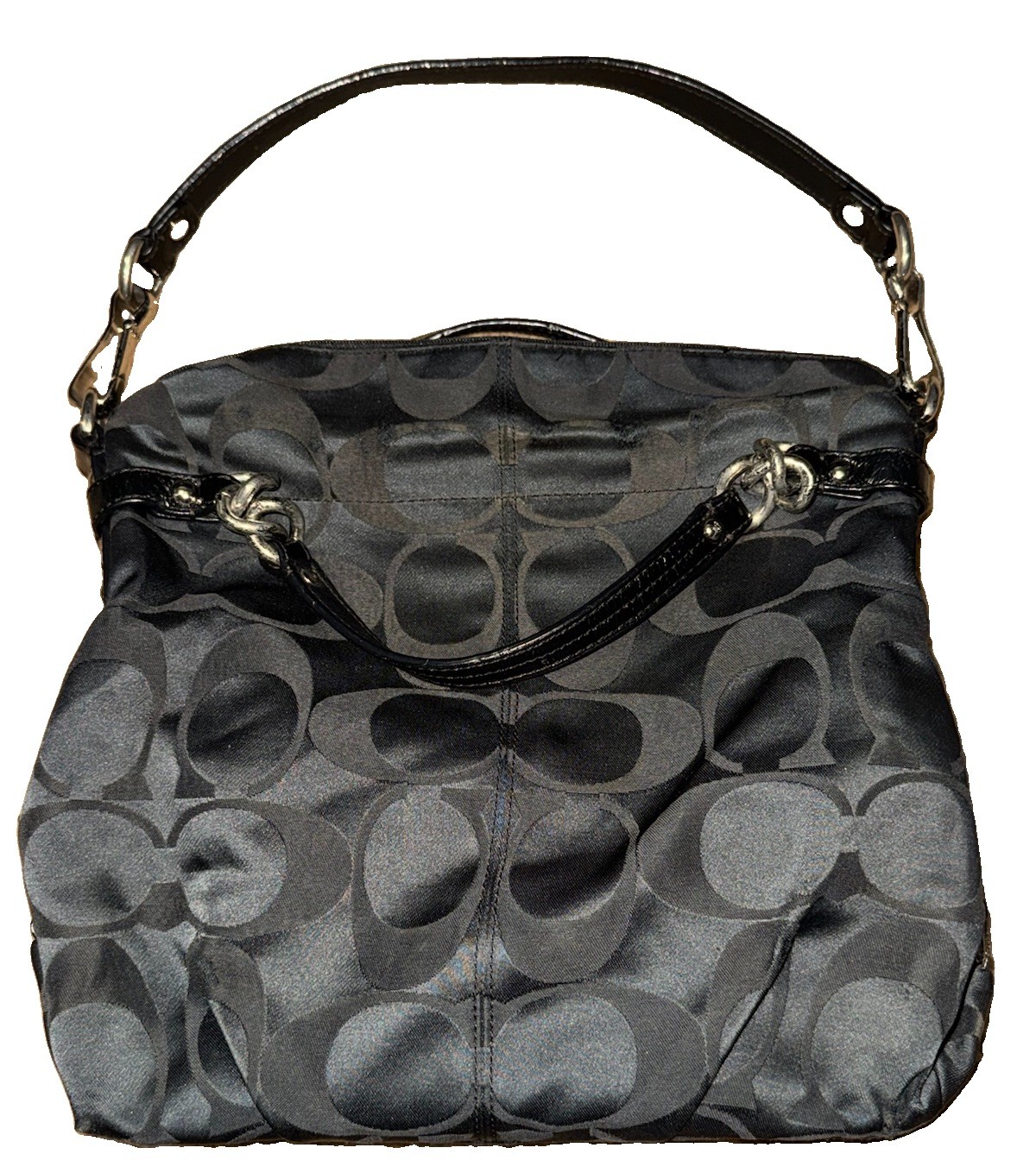 Coach Brooke F17183 Black Signature Sateen Shoulder Bag Silver Chain Hardware Coach Brooke F17183 Black Signature Sateen Shoulder Bag Silver Chain Hardware