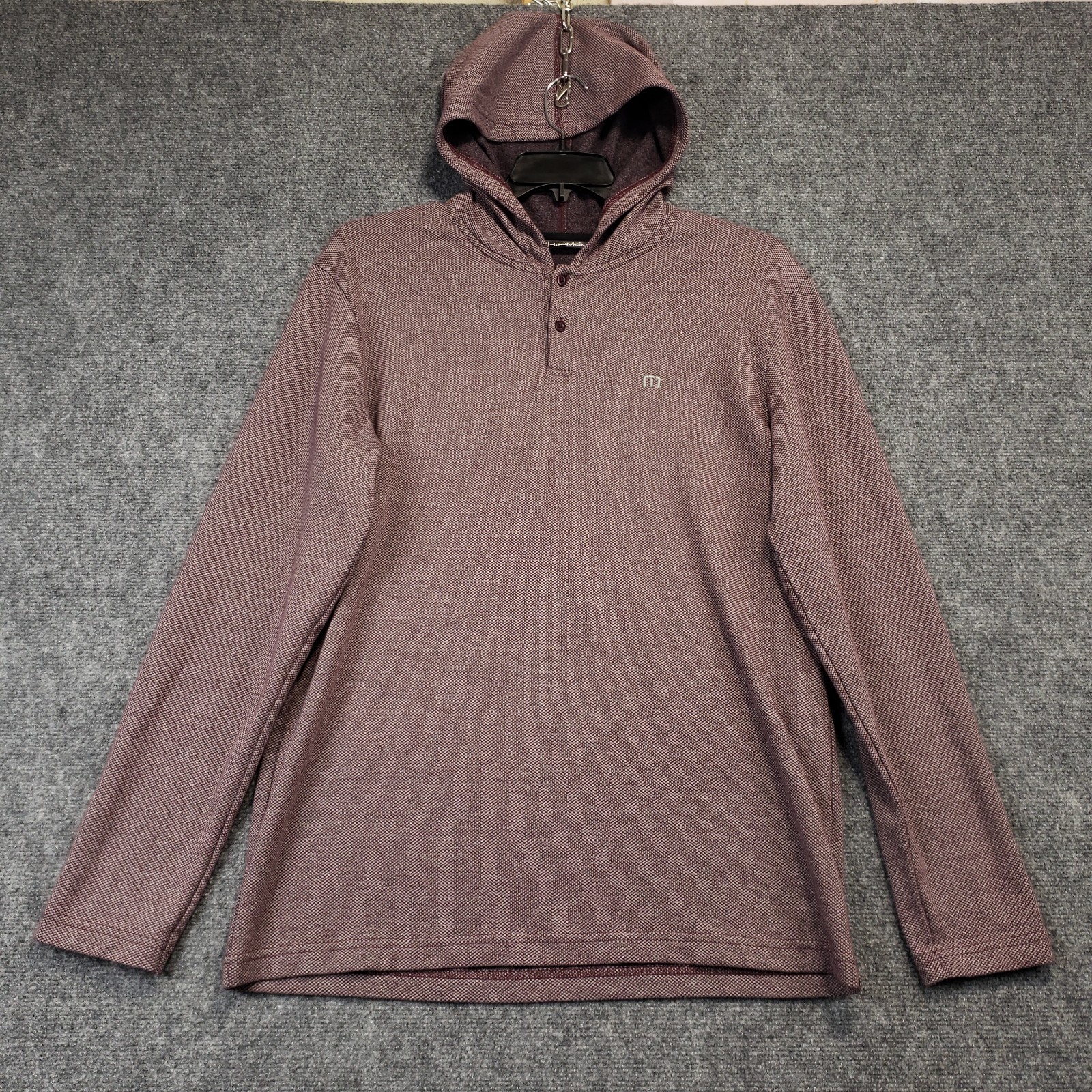 Travis Mathew Henley Hoodie Mens Large Burgundy Micro Pattern Textured Long Slv Travis Mathew Henley Hoodie Mens Large Burgundy Micro Pattern Textured Long Slv