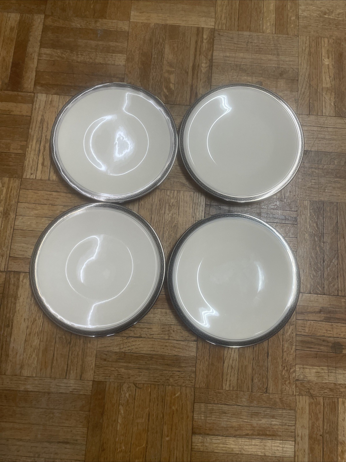 Four Franciscan indigo Salad plates Plates Silver Rim Four Franciscan indigo Salad plates Plates Silver Rim