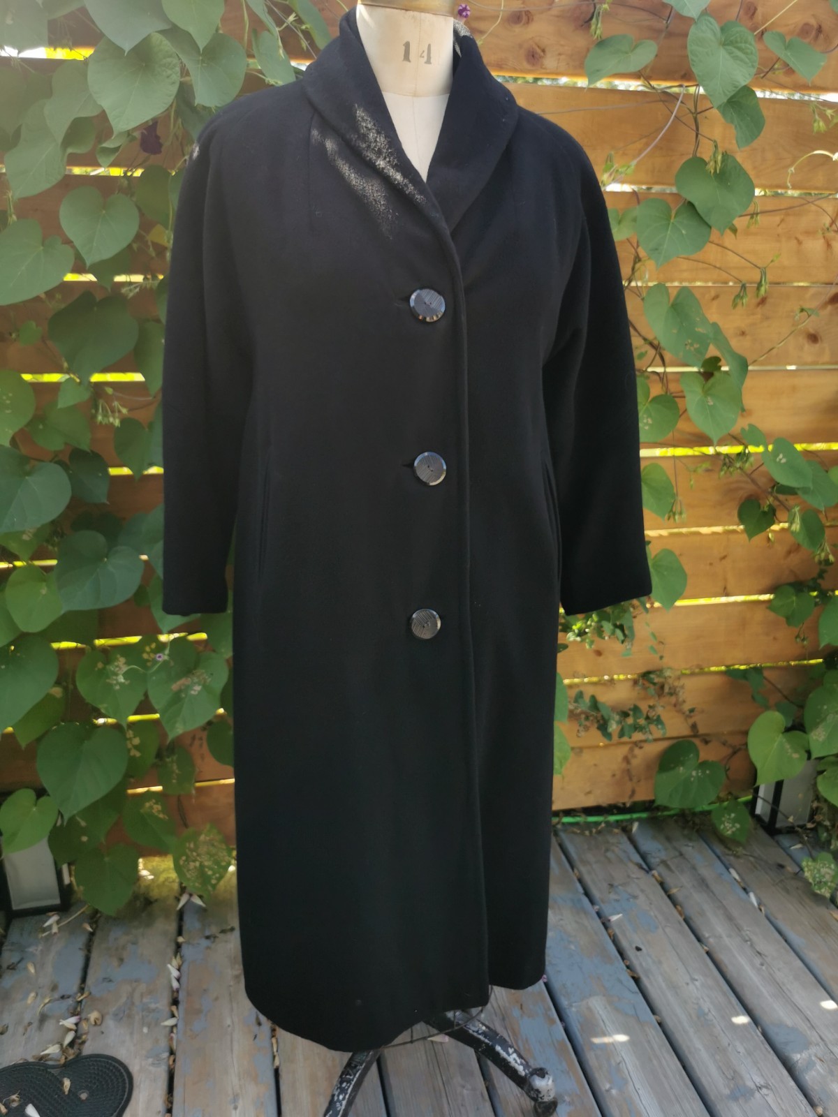 Vtg 1950s EVERITT BUELOW Houston Black 100% Cashmere 3 Button Coat Pockets M L