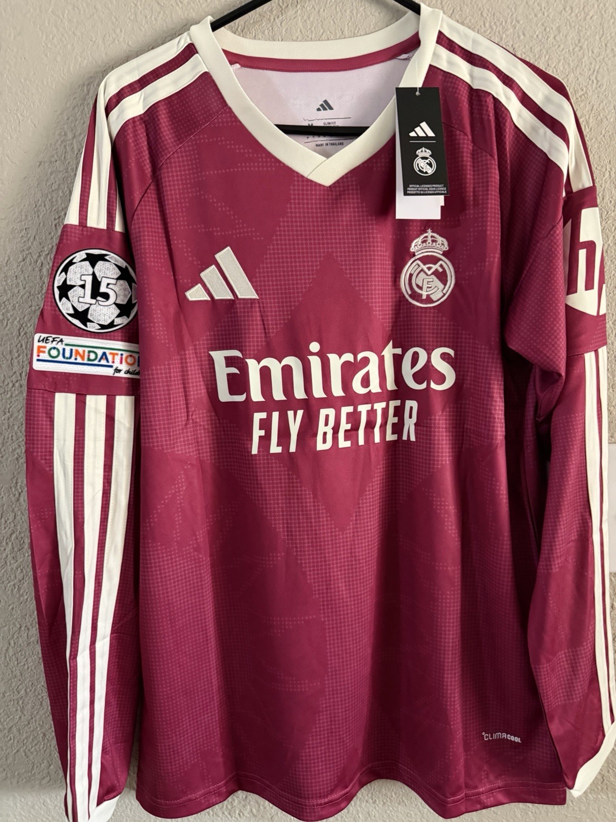 adidas Real Madrid Bellingham #5 Maroon/White Long Sleeve Jersey Men XL adidas Real Madrid Bellingham #5 Maroon/White Long Sleeve Jersey Men XL
