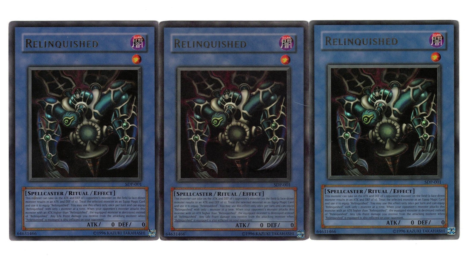 Yugioh- 3X Relinquished - Ultra - Unlimited - SDP-001 - Moderate Play