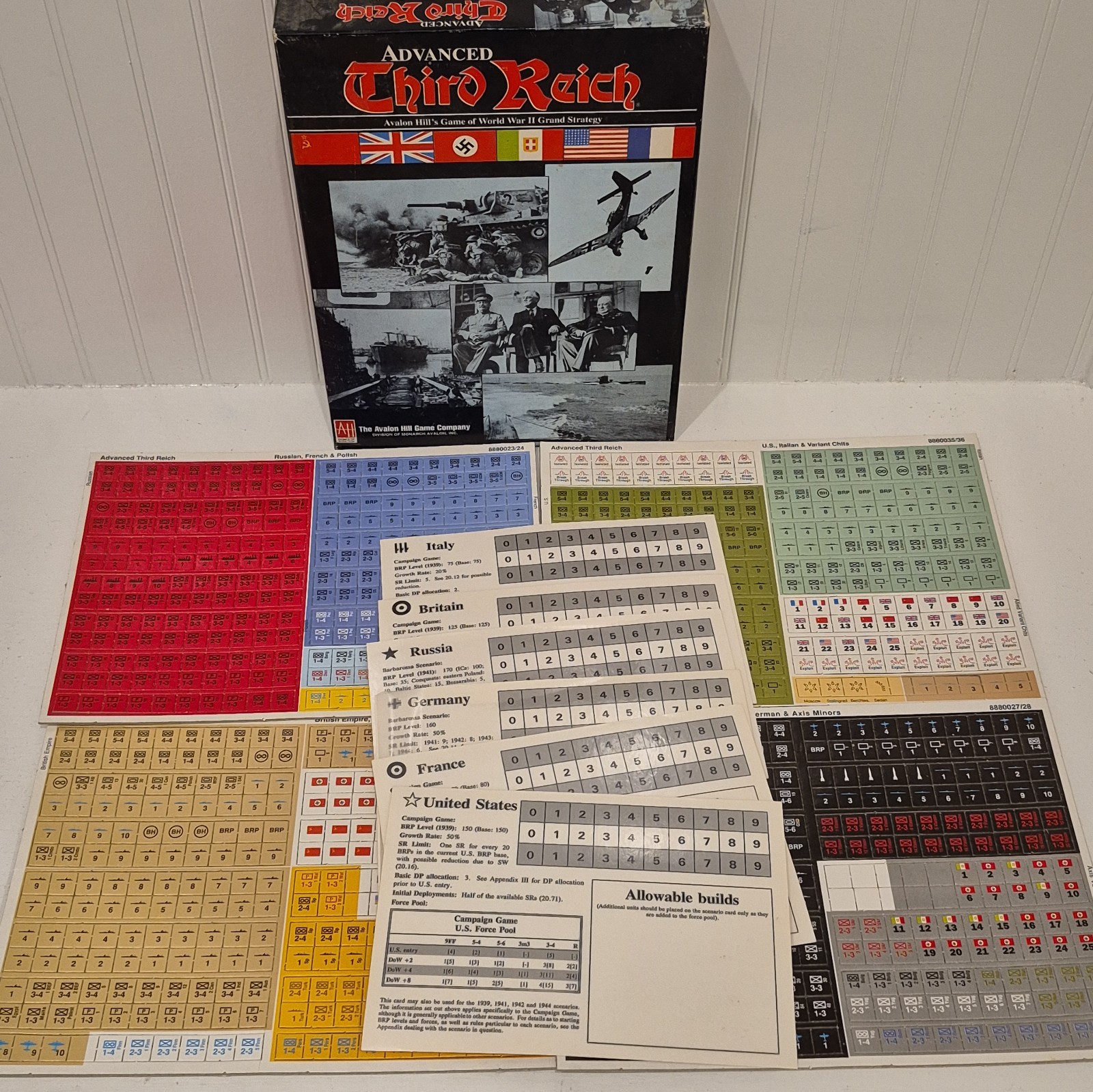 Avalon Hill \'Advanced Third Reich\' WWII Board Game UNPUNCHED Replacement Pieces Avalon Hill \'Advanced Third Reich\' WWII Board Game UNPUNCHED Replacement Pieces