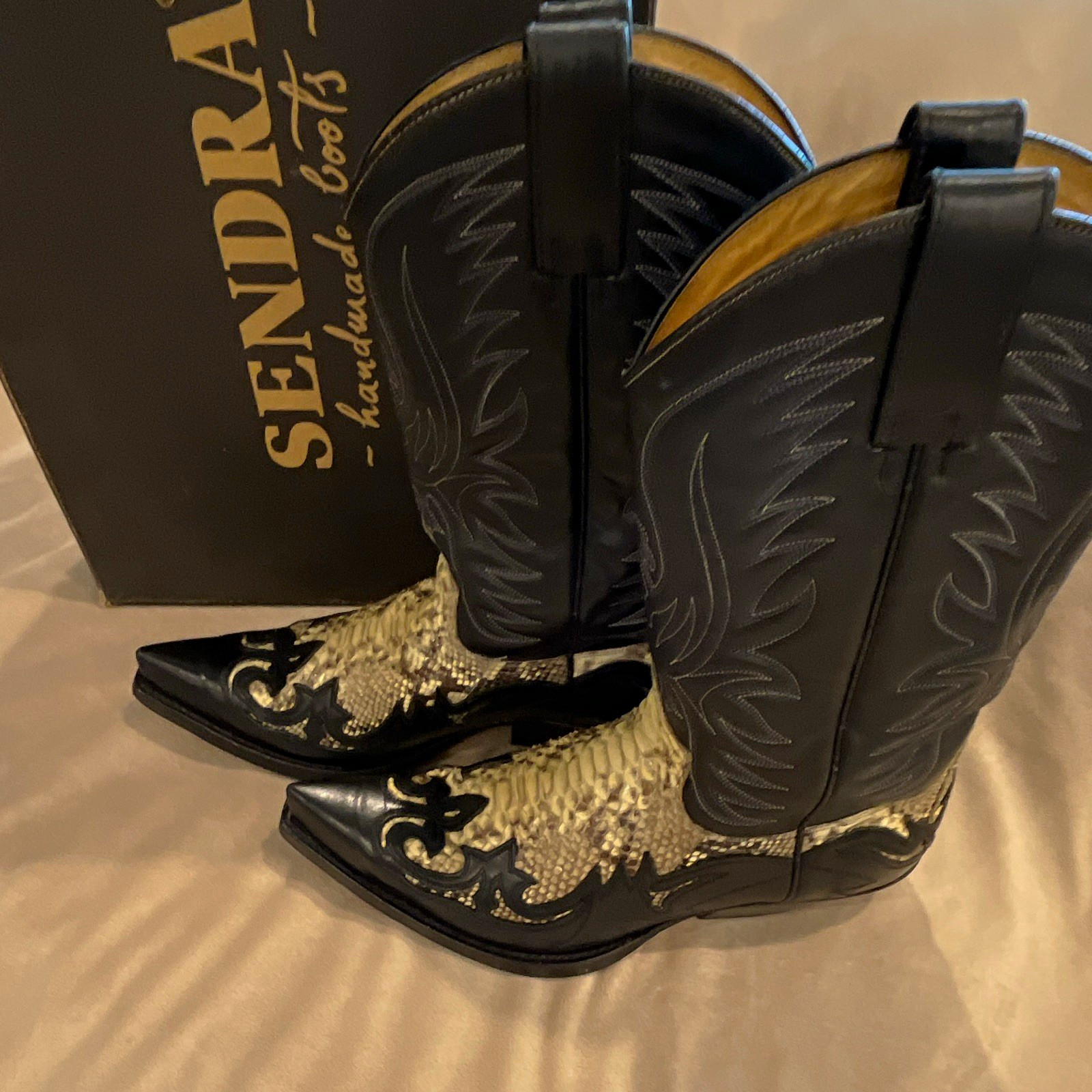 Sendra Python & Black Leather Cowboy Boots. Made in Spain. Sendra Python & Black Leather Cowboy Boots. Made in Spain.