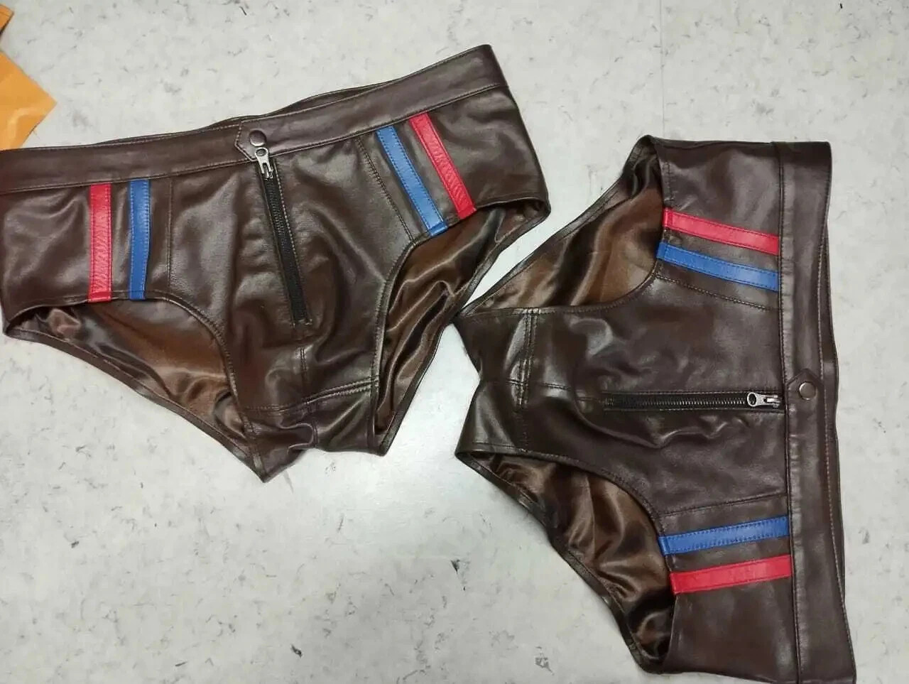Pair of 2 Mens Brown Stylish Brief. Genuine Sheepskin Leather Premium Underwears