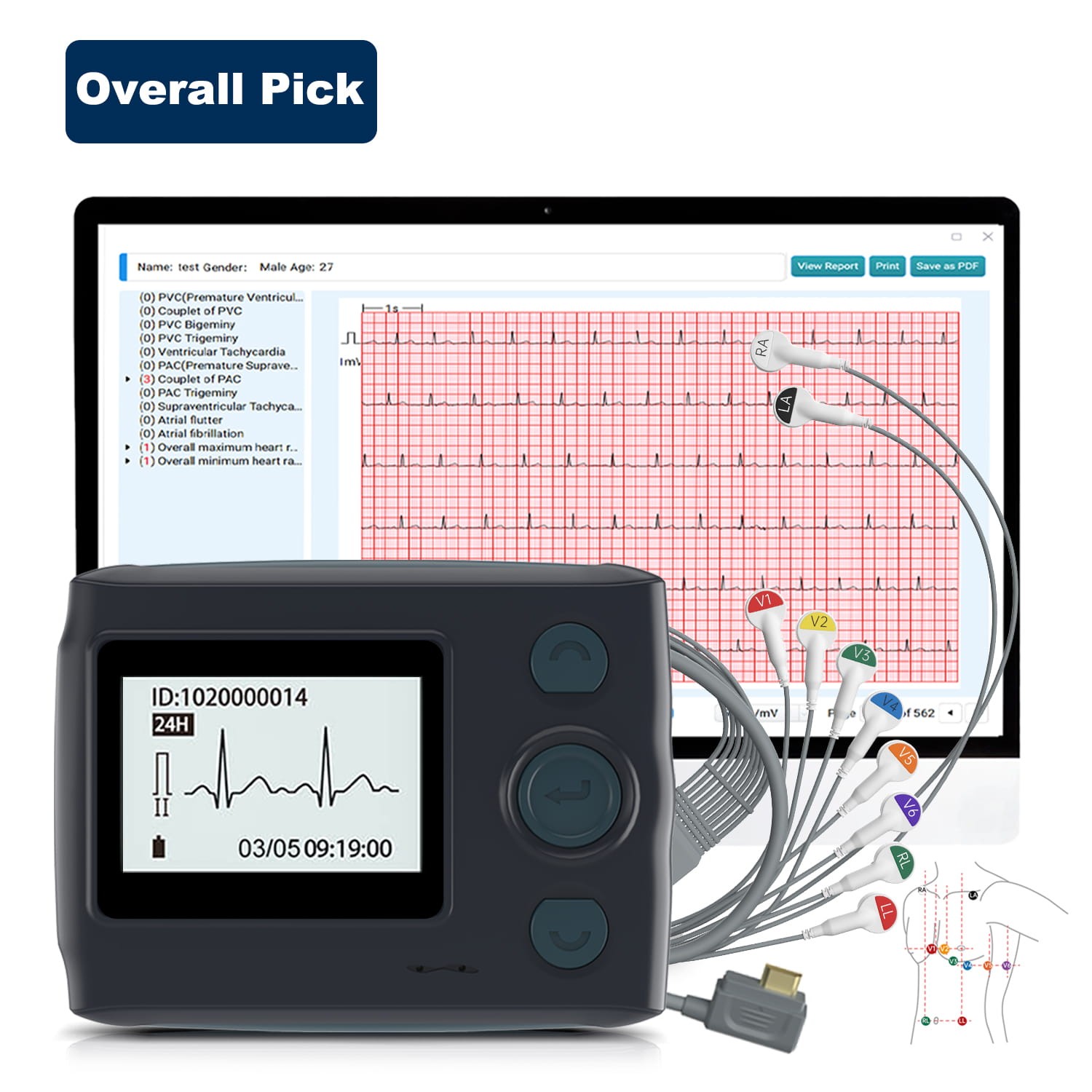Livenpace TH12 12 Lead Holter Monitor 24h EKG Monitor w PC Software AI Analysis