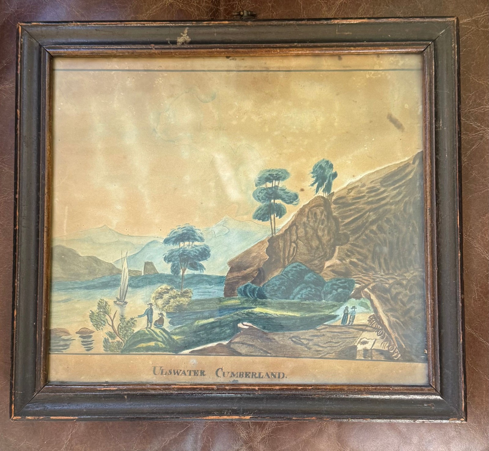 Early 19th C. English Folk Watercolor, Ulswater Cumberland, Period Frame