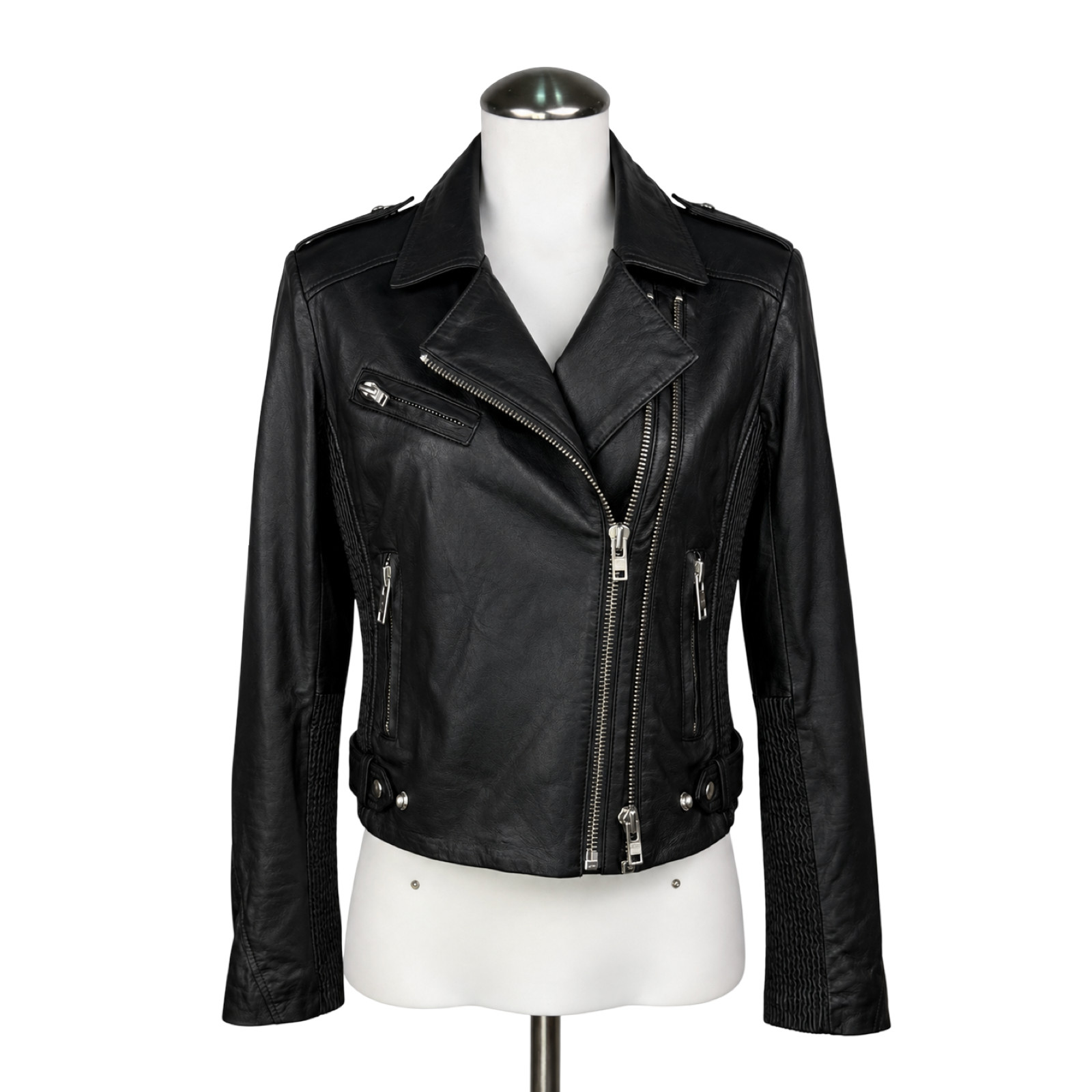 $1250 IRO Black Leather Moto Biker Jacket Size FR 40 - US 8
