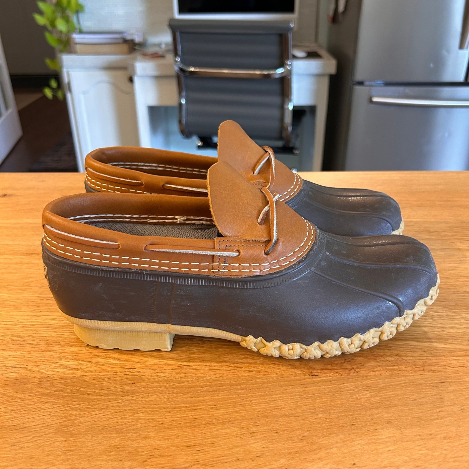 Vtg LL Bean Boots Mens 10 Rubber Moc Duck Shoes Brown Leather Waterproof Low USA Vtg LL Bean Boots Mens 10 Rubber Moc Duck Shoes Brown Leather Waterproof Low USA