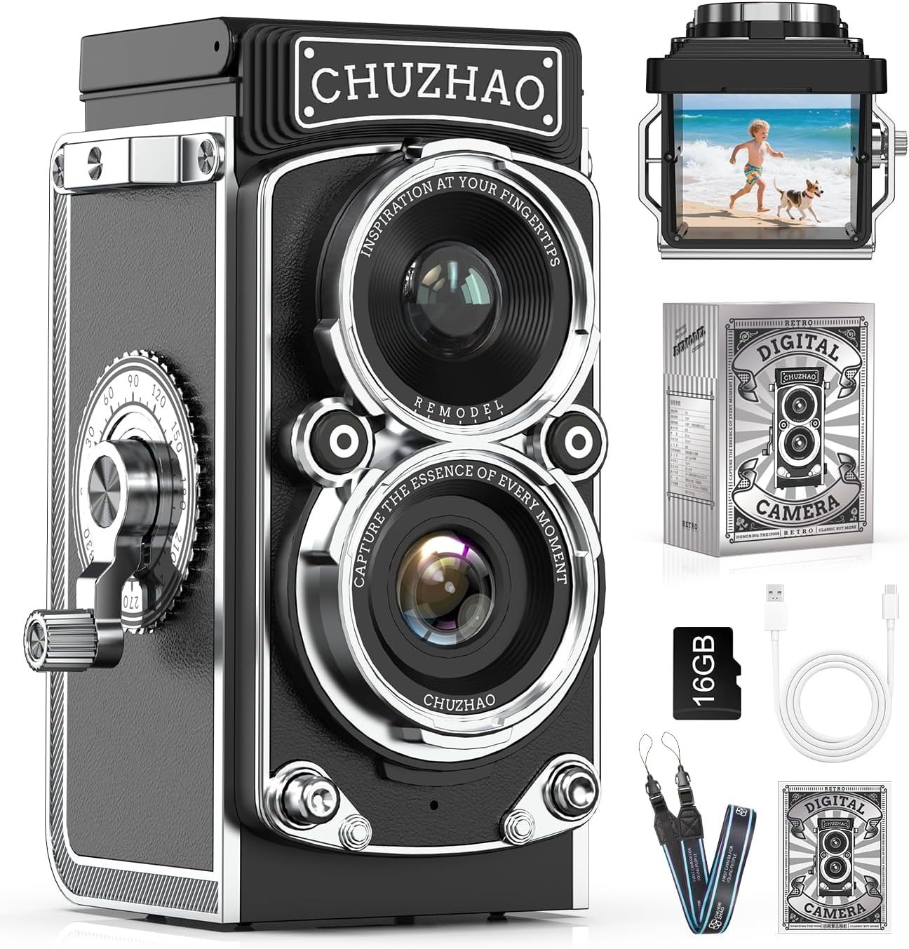 CHUZHAO Digital Camera Retro, 12MP Portable TLR Style Twin-Lens Vintage Camera CHUZHAO Digital Camera Retro, 12MP Portable TLR Style Twin-Lens Vintage Camera