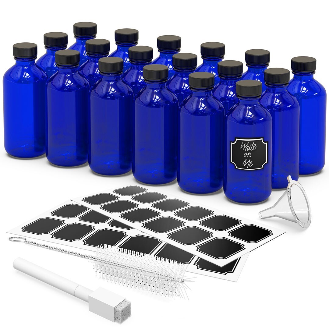 Nevlers 8 oz Boston Round Cobalt Blue Glass Bottles (Set of 18) Nevlers 8 oz Boston Round Cobalt Blue Glass Bottles (Set of 18)