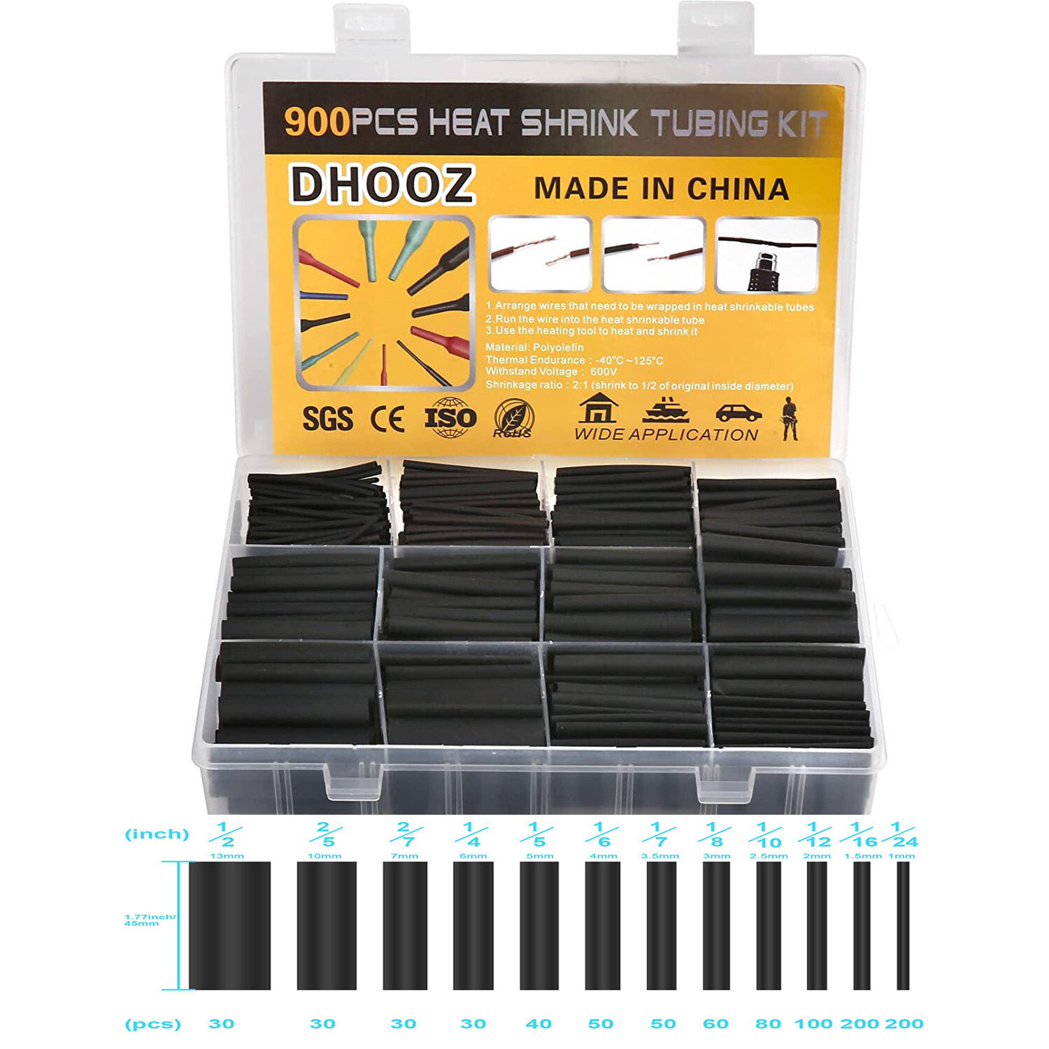 900Pcs 21 Heat Shrink Tubing Kit Dual Wall Adhesive Marine Tube Electrical Wires