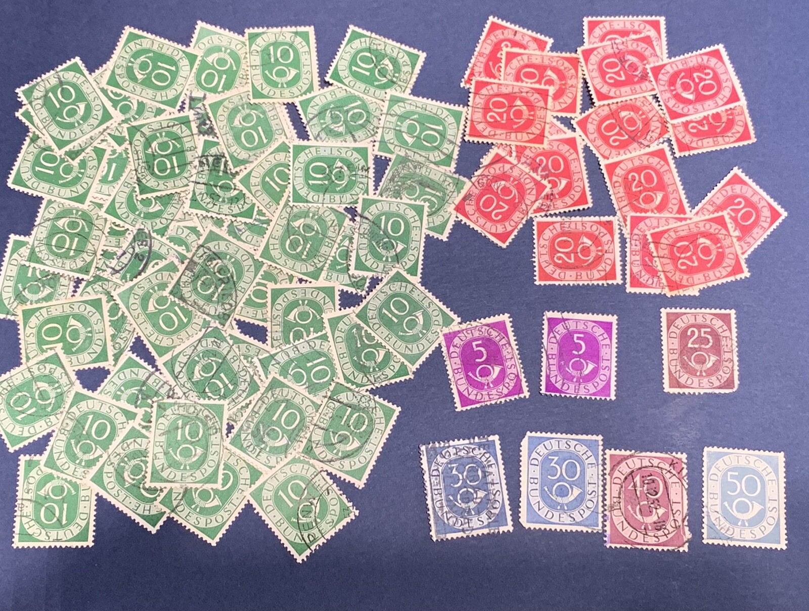 GERMANY 1950\'s LOT OF 75 POSTHORN STAMPS, INVESTOR LOT