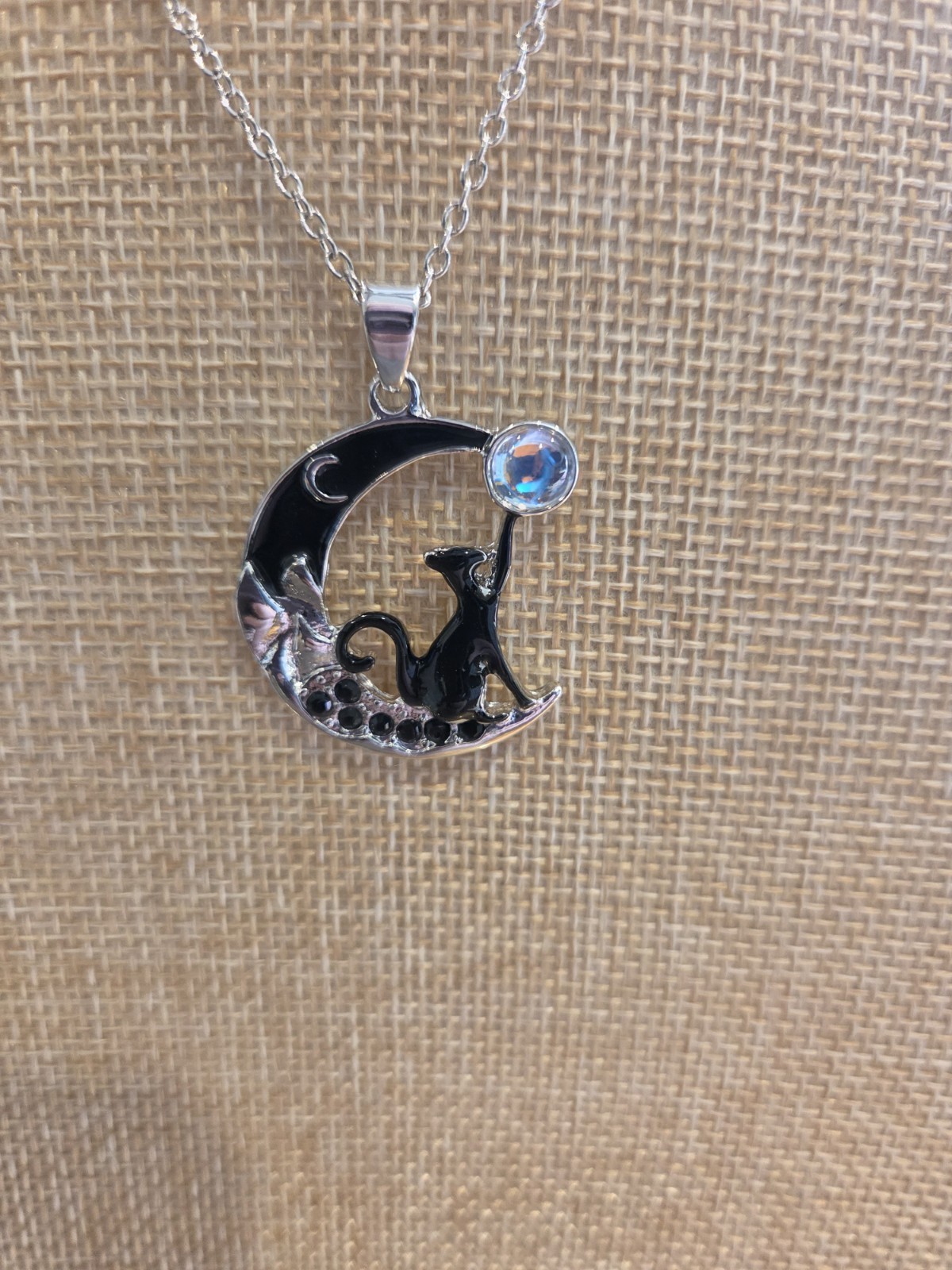Celtic Cat Moon Necklace. Opalite Moon Black Onyx Crystals - Life Of A Showgirl Celtic Cat Moon Necklace. Opalite Moon Black Onyx Crystals - Life Of A Showgirl