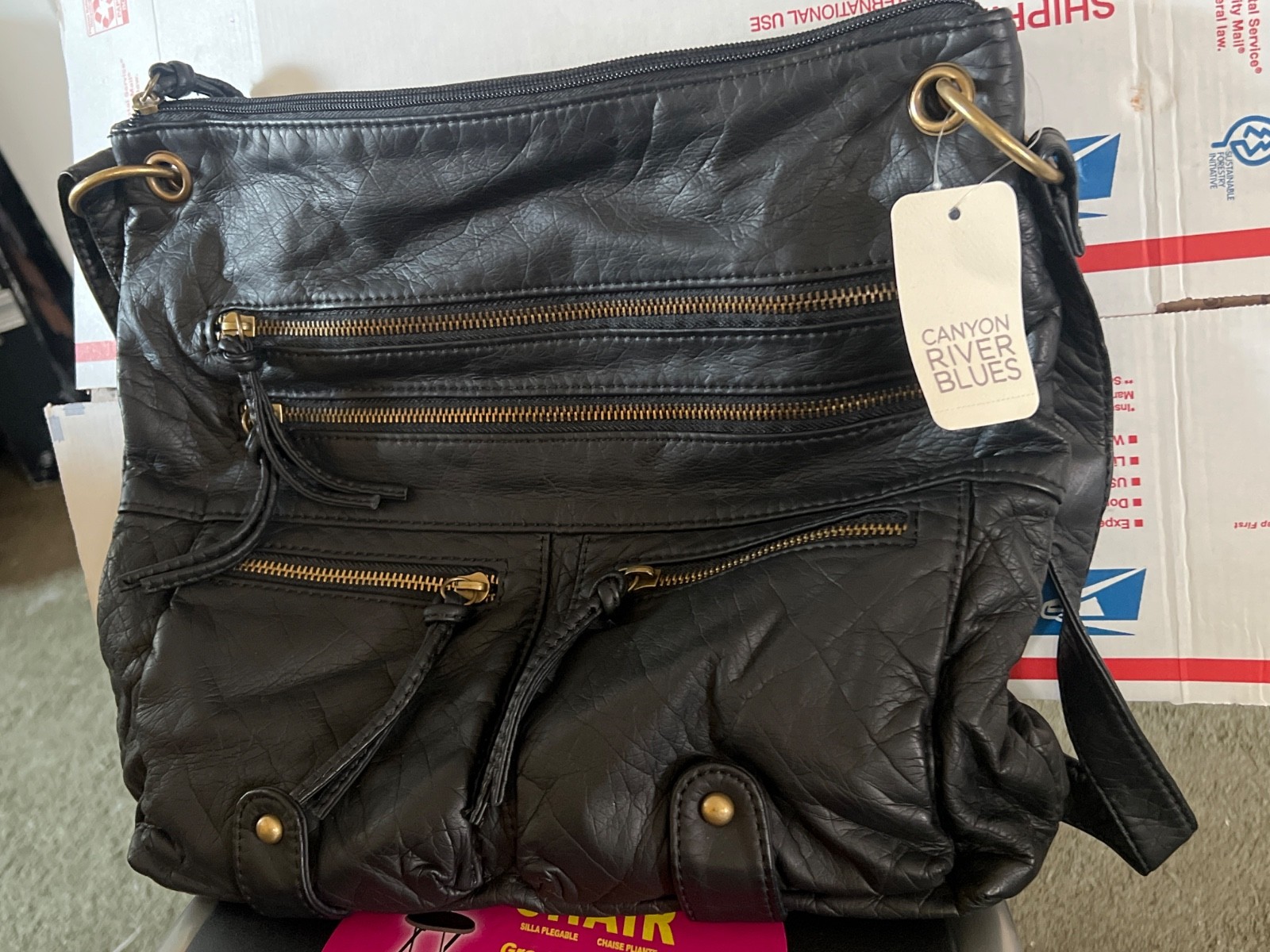 NWT Vintage Canyon River Blues Large Zippered Crossbody Bag Black