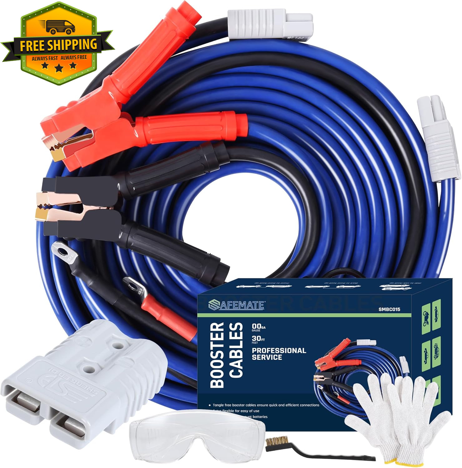 SAFEMATE 2/0 Gauge 30 Ft 1500A Heavy Duty Jumper Cables Car Truck SUV Battery