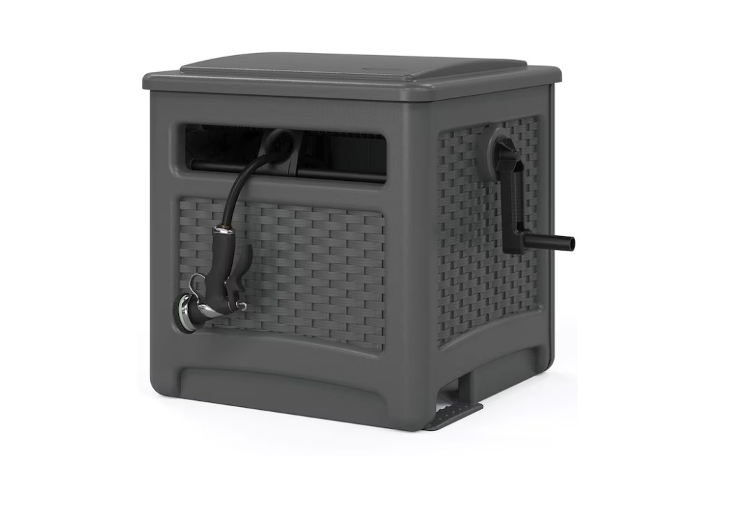 [ BIG SALE ] Suncast Plastic Wicker Hideaway Hose Reel 225-ft