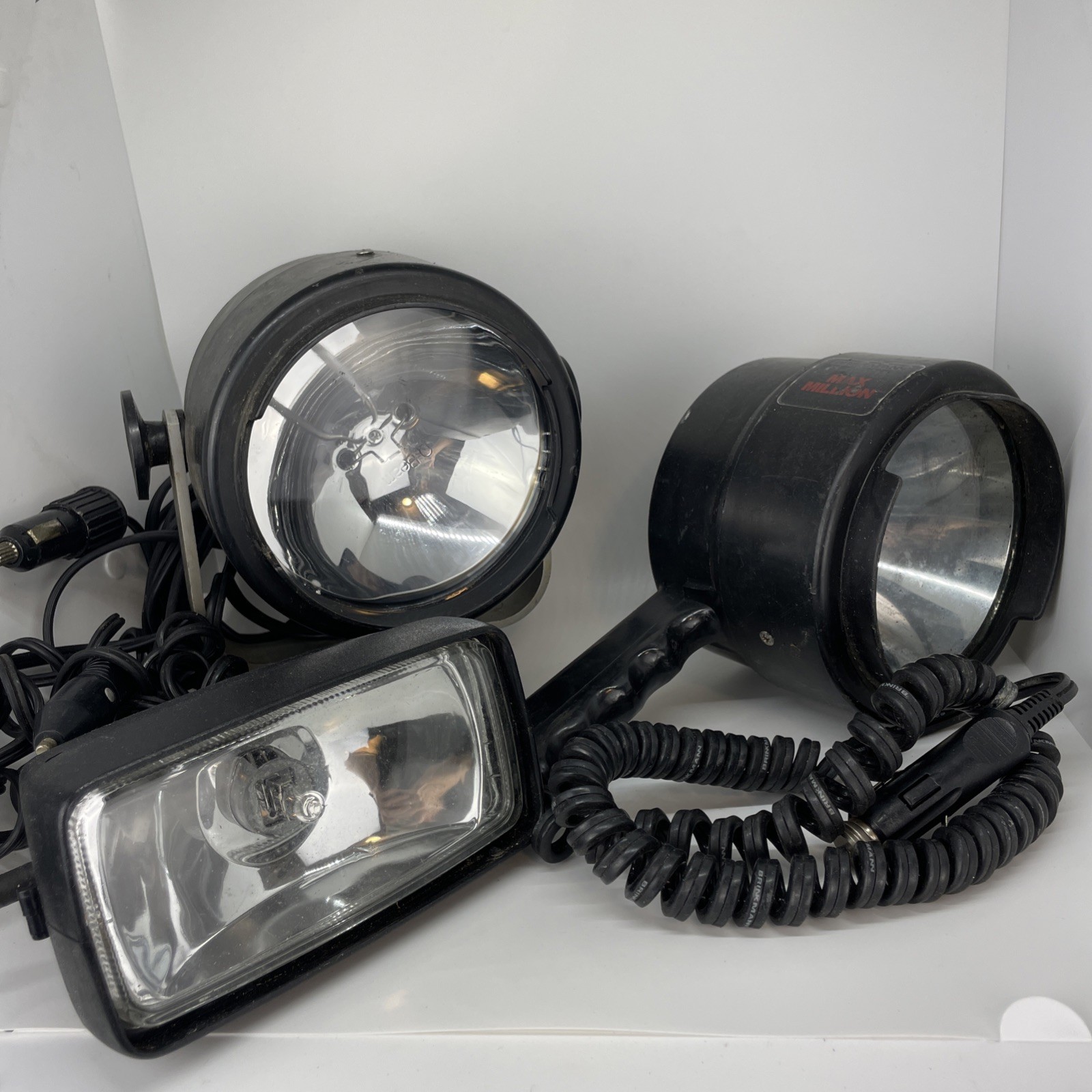 LOT Three Vtg Auto Boat Spot-Light Max Million, Quartz Fire, Q-Beam- Magnetic