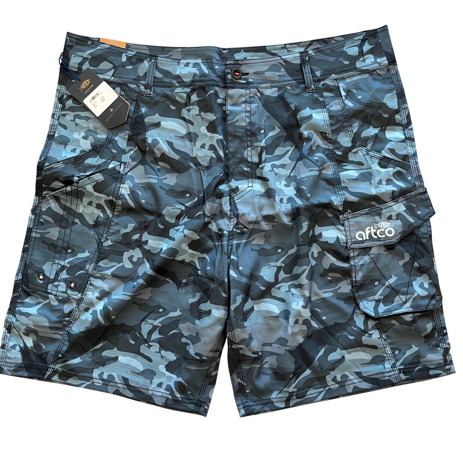 AFTCO Tactical Fishing Shorts Mens 42 Blue Camo M82 Cargo Water Resistant NWT AFTCO Tactical Fishing Shorts Mens 42 Blue Camo M82 Cargo Water Resistant NWT