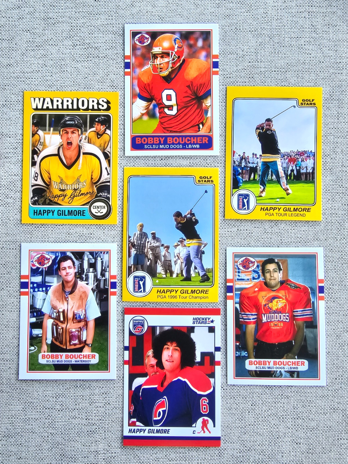 SET OF 7 ~ADAM SANDLER CUSTOM TRADING CARDS BOBBY BOUCHER WATERBOY HAPPY GILMORE SET OF 7 ~ADAM SANDLER CUSTOM TRADING CARDS BOBBY BOUCHER WATERBOY HAPPY GILMORE