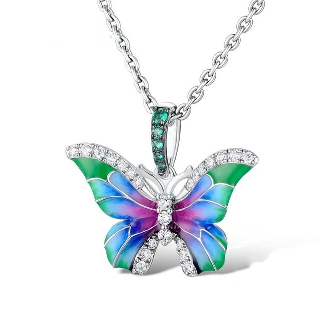 Multicolor Butterfly Necklace Sterling Silver for Women and Girls Multicolor Butterfly Necklace Sterling Silver for Women and Girls