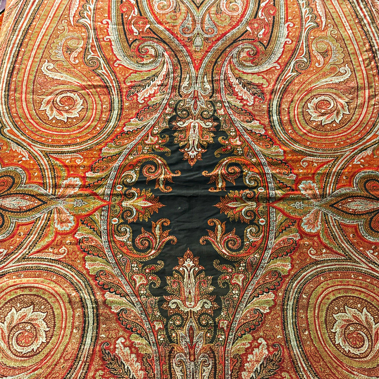 Vintage (Antique?) Wool Jacquard Paisley Shawl Piano or Table Throw 130in x 61in