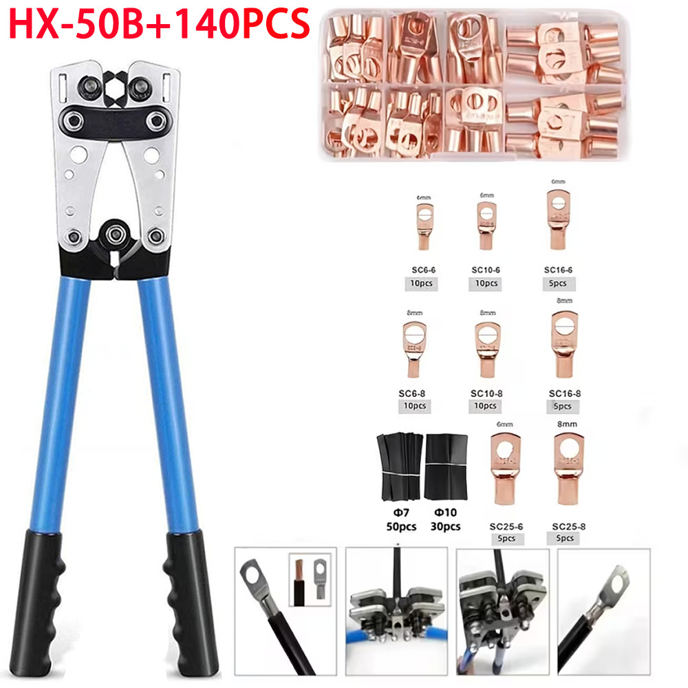 140PCS Copper Lugs Ring Terminals Bare Battery Welding Crimp Wire Connectors Kit