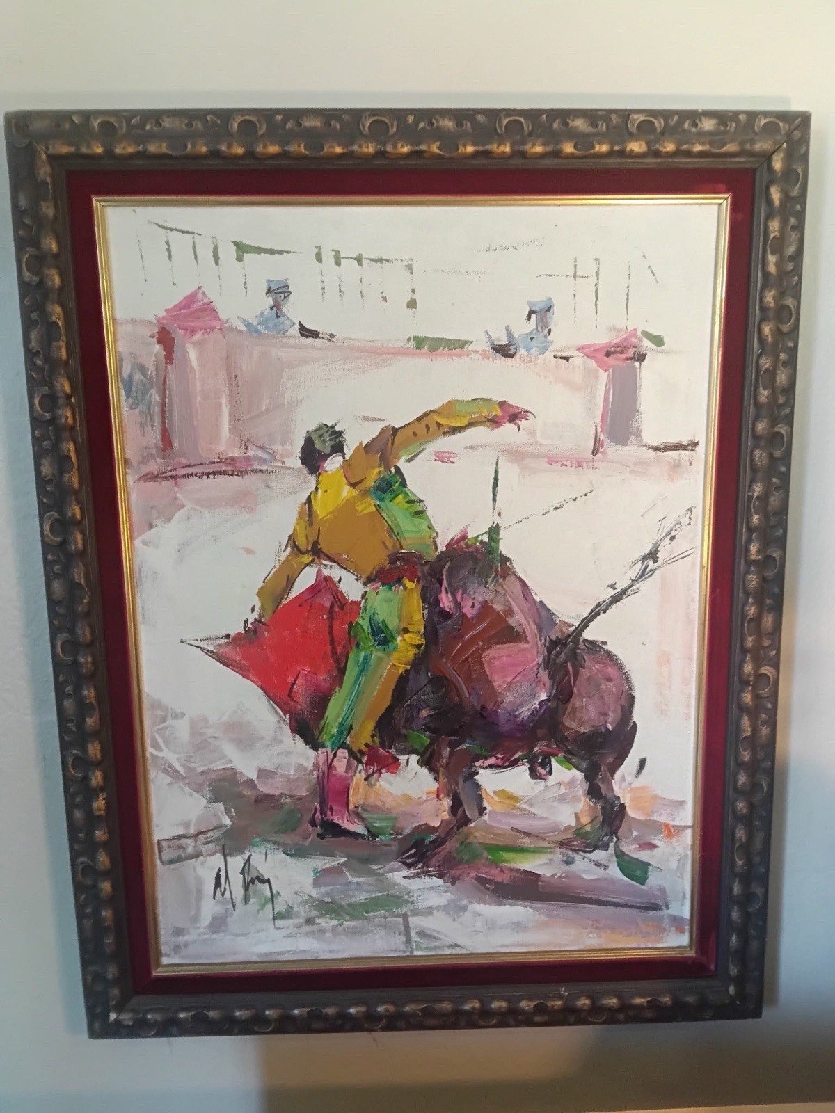 Alberto Ruiz Vela Original Oil Painting Modern Matador Bullfight Scene, Signed Alberto Ruiz Vela Original Oil Painting Modern Matador Bullfight Scene, Signed