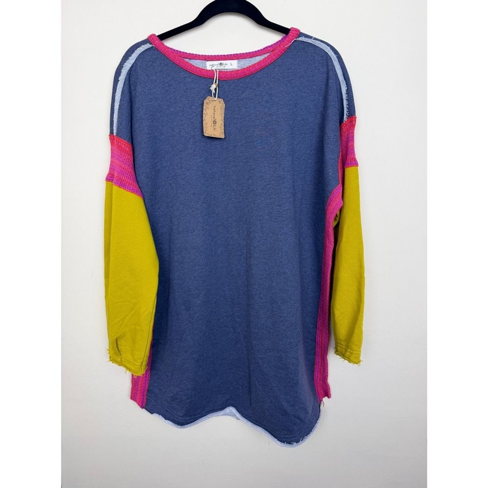 NWT Natural Life Tunic Colorblock Sweatshirt Blue Yellow Pink Large Boho NWT Natural Life Tunic Colorblock Sweatshirt Blue Yellow Pink Large Boho