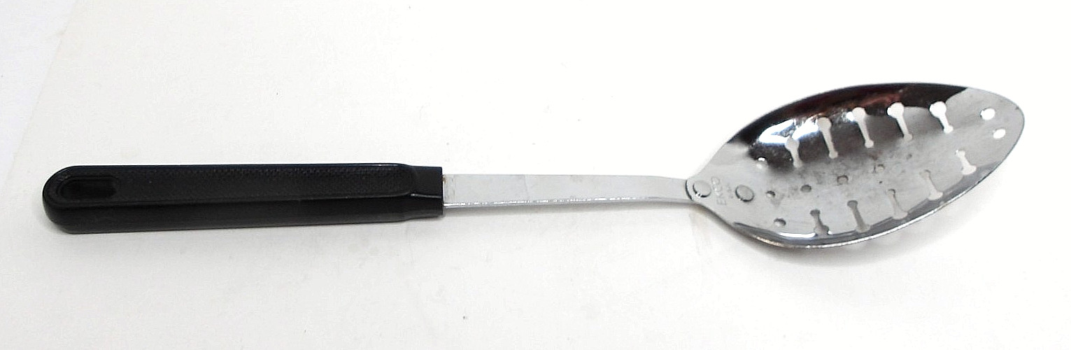 EKCO Slotted Cooking Spoon, Stainless Steel/Nylon, Black, 12.5 in, Vintage USA EKCO Slotted Cooking Spoon, Stainless Steel/Nylon, Black, 12.5 in, Vintage USA