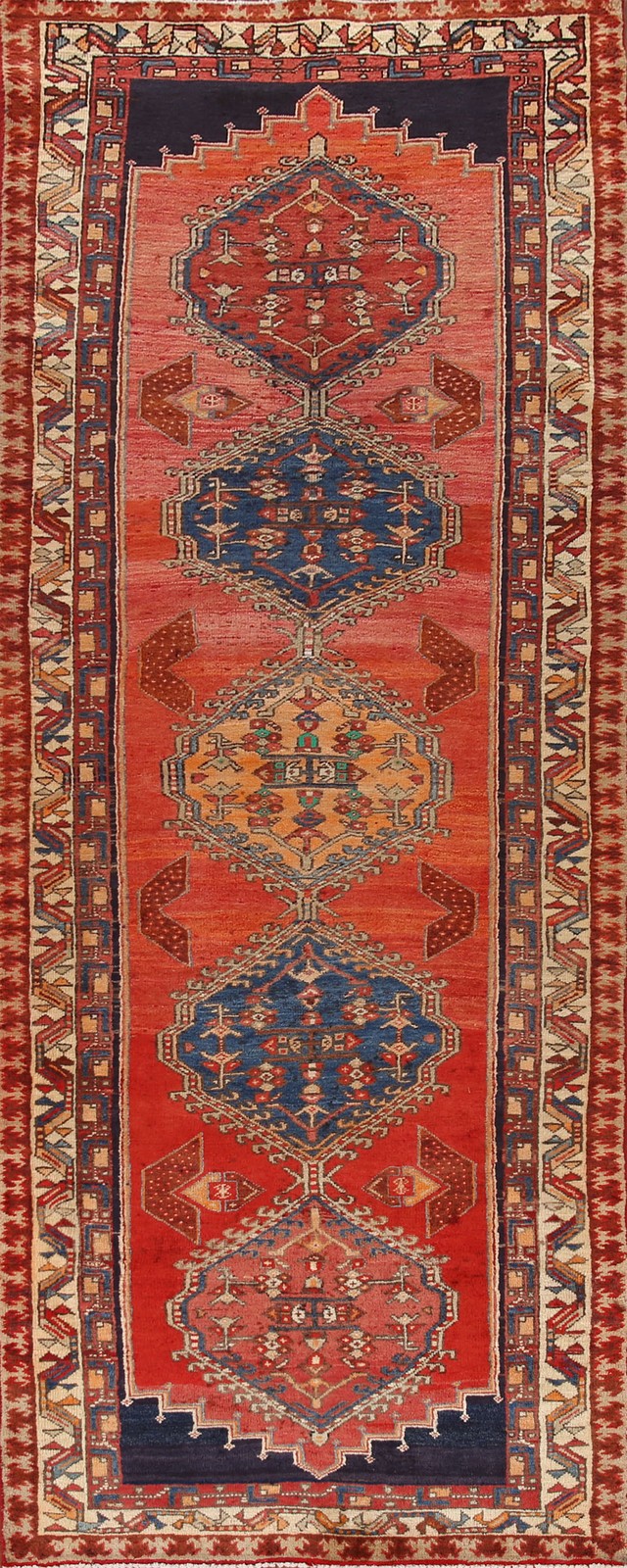 Vintage Wool Rust Tribal Geometric Traditional Handmade 11 ft Runner Rug 4x11