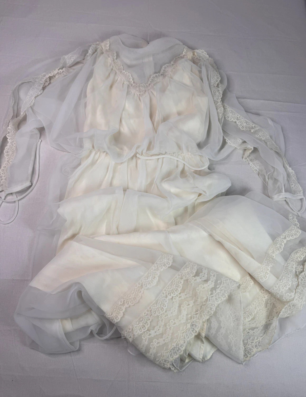 VTG 70s Alessandro Bridals Chiffon Lace Prairie Maxi Wedding Dress Sheer Boho S VTG 70s Alessandro Bridals Chiffon Lace Prairie Maxi Wedding Dress Sheer Boho S
