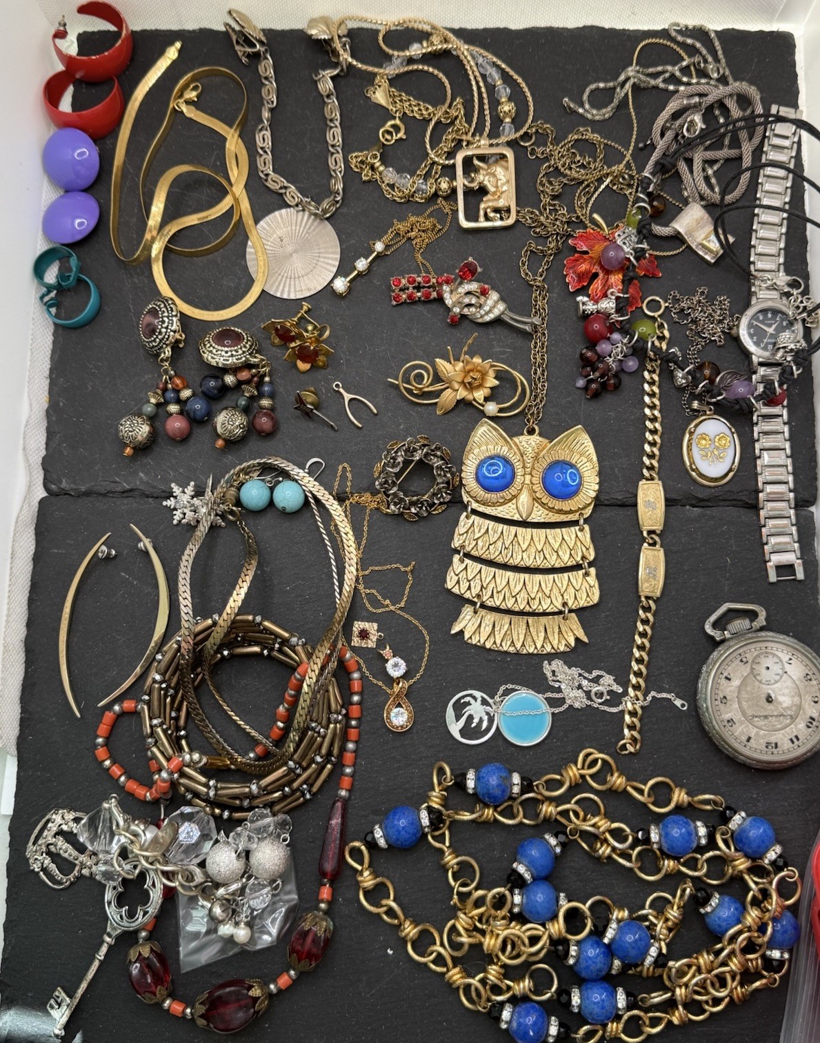 Antique Junk Drawer Jewelry Lot Necklace Bracelet Pendant Pocket Watch Antique Junk Drawer Jewelry Lot Necklace Bracelet Pendant Pocket Watch