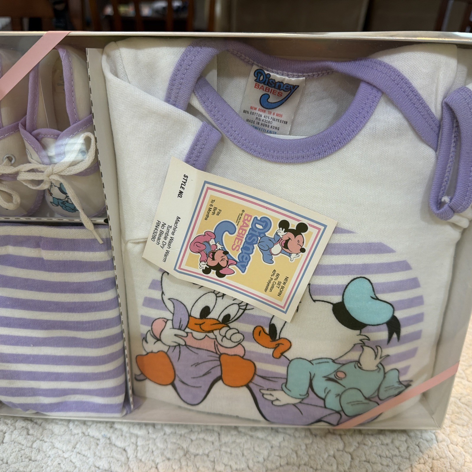 Ultra Rare 1984 Vintage Daisy And Donald Duck New Born Gift Set Shirt Shoes Ultra Rare 1984 Vintage Daisy And Donald Duck New Born Gift Set Shirt Shoes