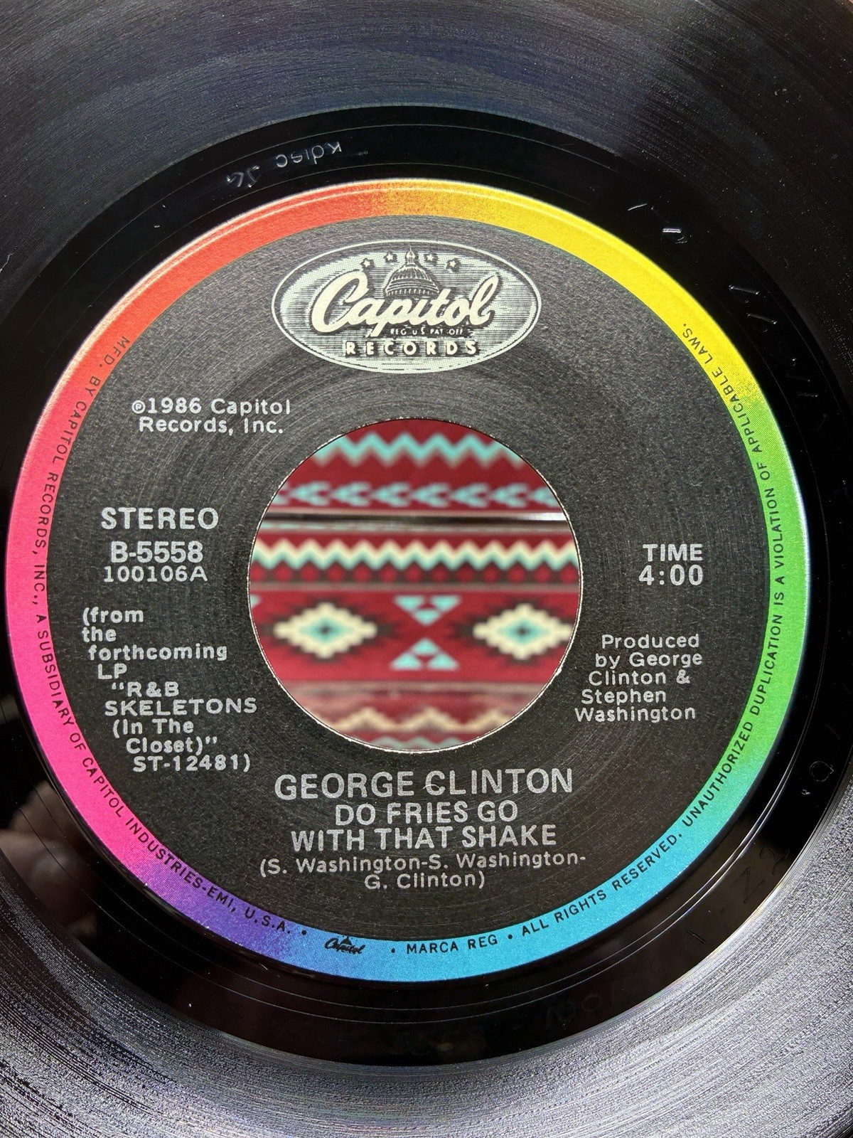 GEORGE CLINTON DO FRIES GO WITH THAT SHAKE 1986 NMINT 7” 45 PLEASURES EXHAUSTION