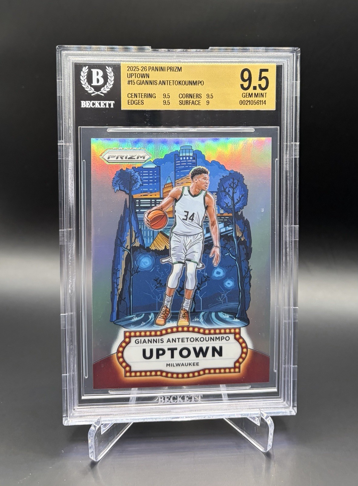 Panini 2025-26 Prizm Basketball Giannis Antetokounmpo Uptown #15 BGS 9.5 Panini 2025-26 Prizm Basketball Giannis Antetokounmpo Uptown #15 BGS 9.5