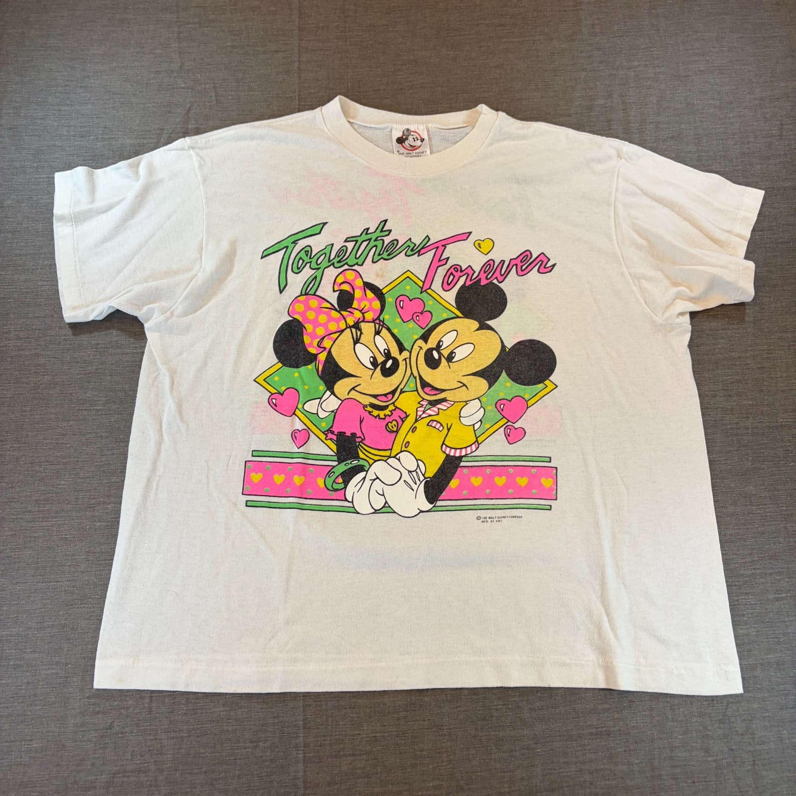 Vintage Disney Mickey & Minnie Together Forever White Graphic Tee Single Stitch Vintage Disney Mickey & Minnie Together Forever White Graphic Tee Single Stitch