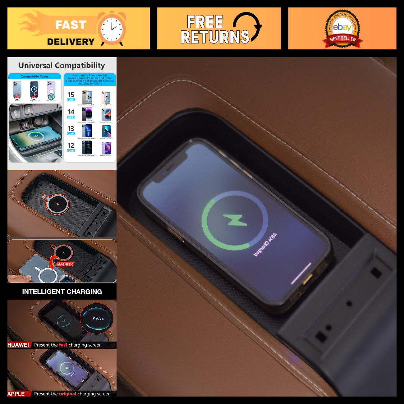 Magnetic Wireless Charger for 2014-2021 Toyota Tundra - Fast Charging, Easy Inst