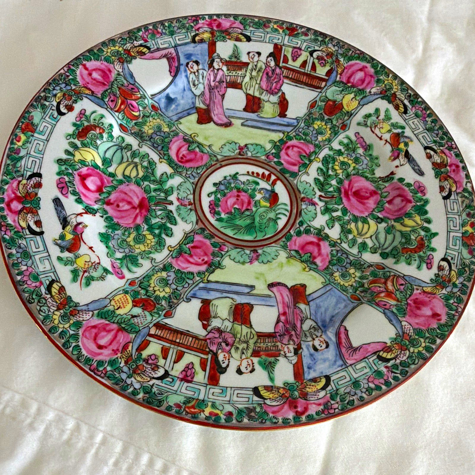 Vintage ACF Japanese Porcelain Charger 10.5” Famille Rose Figural Hong Kong dec Vintage ACF Japanese Porcelain Charger 10.5” Famille Rose Figural Hong Kong dec