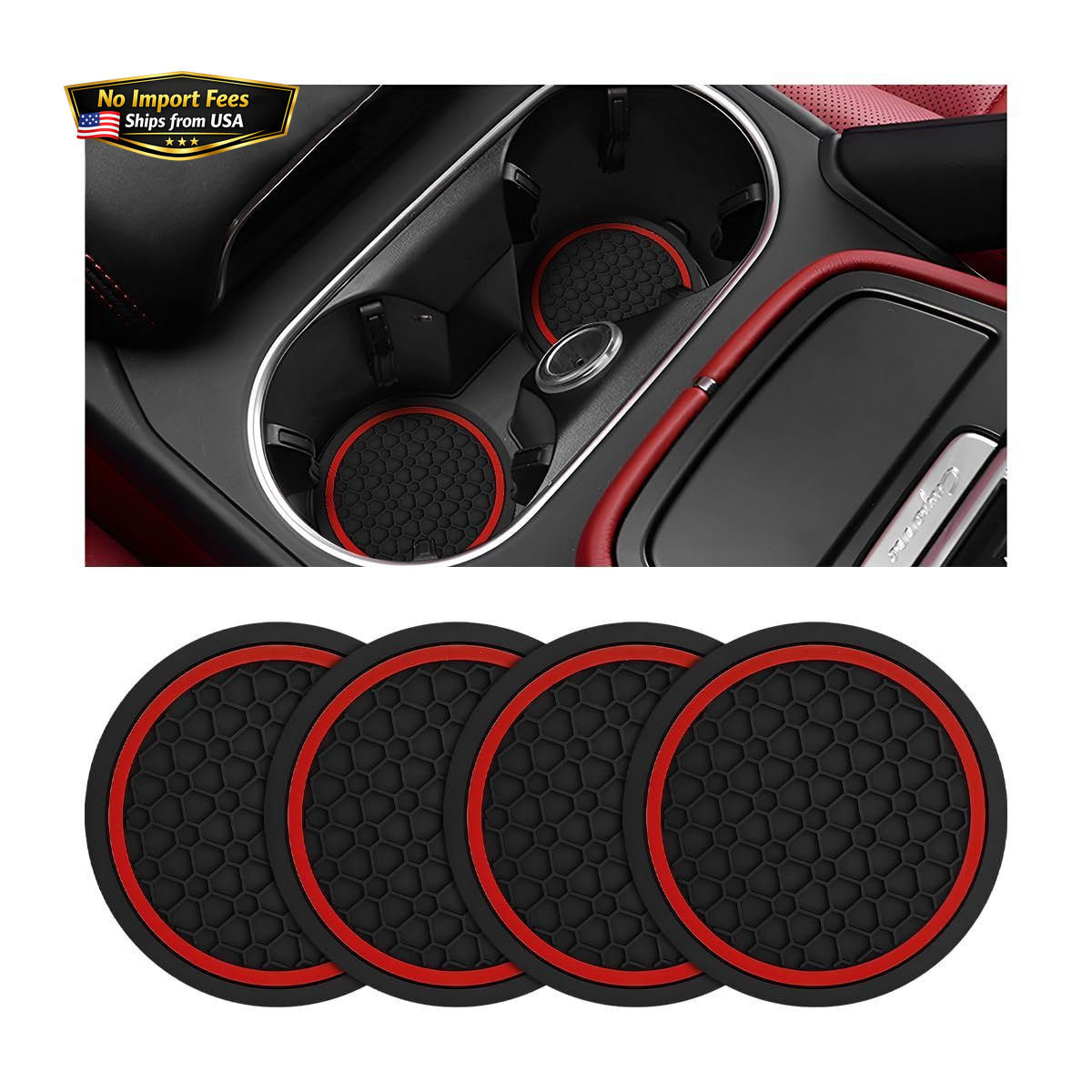 4PCS Car Cup Coasters, Non-Slip Automotive Insert Cup Holder Pad, Black/Red 4PCS Car Cup Coasters, Non-Slip Automotive Insert Cup Holder Pad, Black/Red