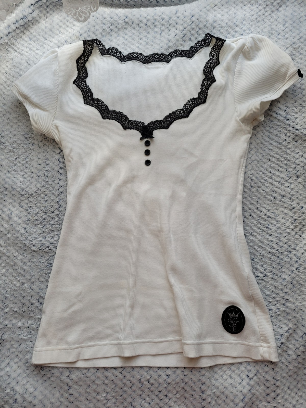 Vive Maria Top “Almost Innocent” Cream White Black Lace Y2K Vintage Size M Vive Maria Top “Almost Innocent” Cream White Black Lace Y2K Vintage Size M
