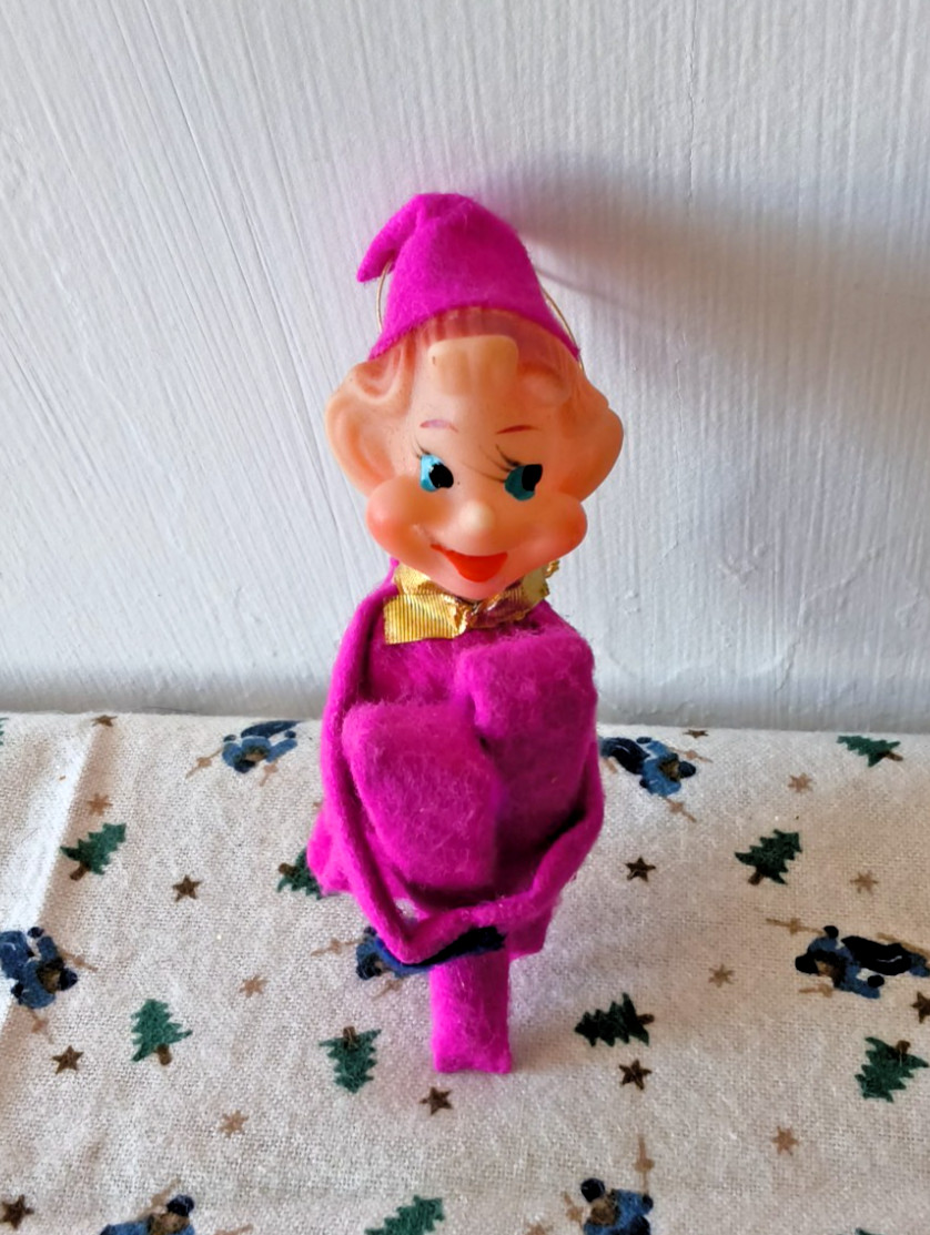 Vintage Japan Knee Hugger Pink Purple Pixie Elf Christmas Ornament 50s-60s Vintage Japan Knee Hugger Pink Purple Pixie Elf Christmas Ornament 50s-60s
