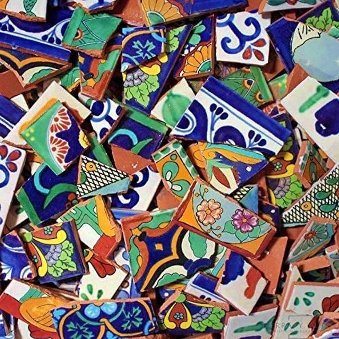 Handmade Mexican Talavera Tile Mix - 10 lbs of Unique Designs Handmade Mexican Talavera Tile Mix - 10 lbs of Unique Designs