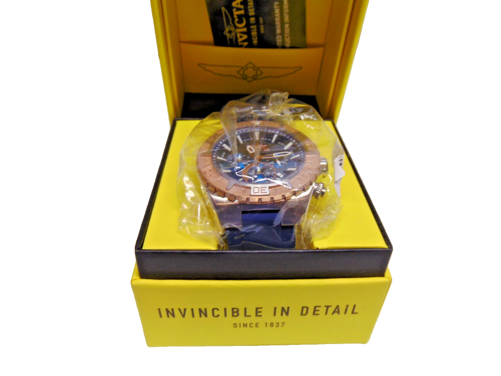 NIB Invicta Aviator rose gold Watch 100M Water Proof Tritnite #22523 blue band