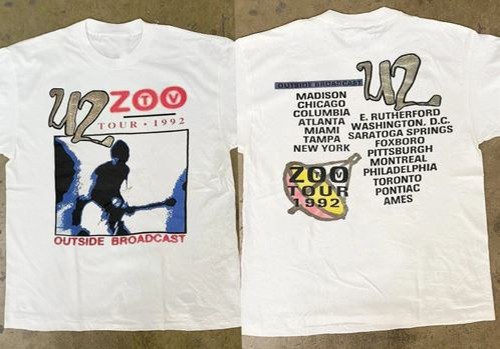 U2 Zoo TV Tour 1992 T Shirt Many Colors Full Size U2 Zoo TV Tour 1992 T Shirt Many Colors Full Size